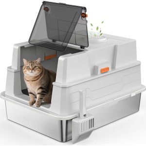 AIPERRO Stainless Steel Sifting Cat Litter Box for Clumping Litter, XXL Metal Litter Pan with High Sides, Non-Stick Surface, Odor Control, Easy to Clean, Saving Litter